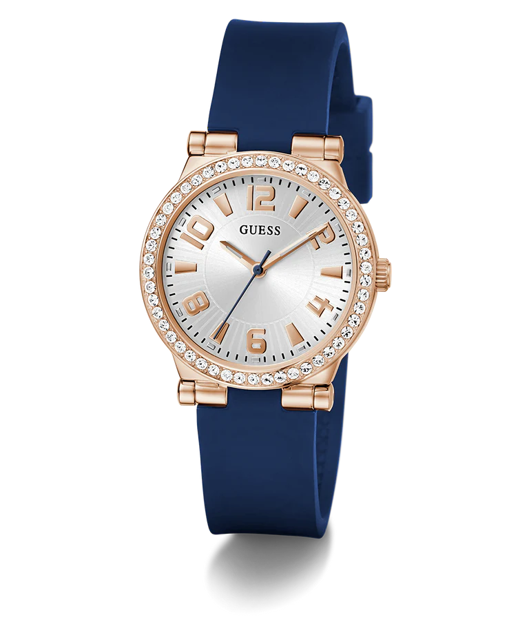 GUESS Ladies Blue Rose Gold Tone Analog Watch GW0844L3