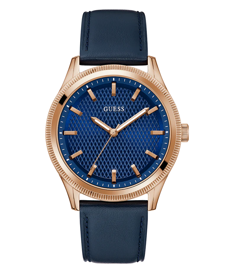 GUESS Mens Navy Rose Gold Tone Analog Watch GW0846G2