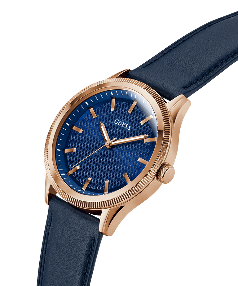 GUESS Mens Navy Rose Gold Tone Analog Watch GW0846G2