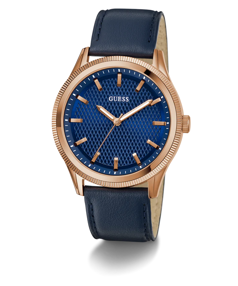 GUESS Mens Navy Rose Gold Tone Analog Watch GW0846G2