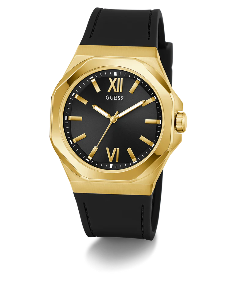 GUESS Mens Black Gold Tone Analog Watch GW0850G2