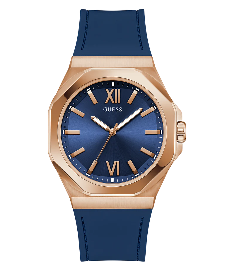 GUESS Mens Blue Rose Gold Tone Analog Watch GW0850G3