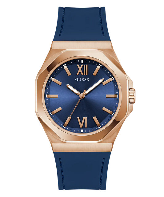 GUESS Mens Blue Rose Gold Tone Analog Watch GW0850G3