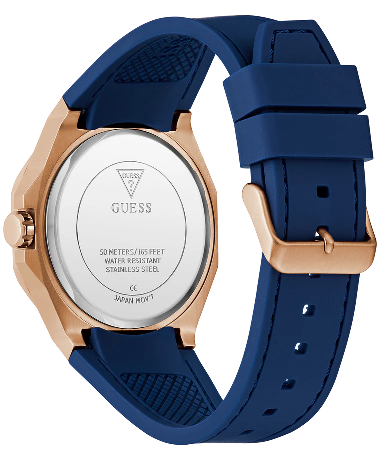 GUESS Mens Blue Rose Gold Tone Analog Watch GW0850G3