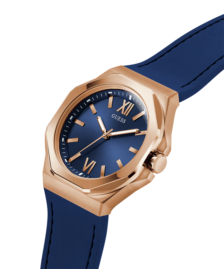 GUESS Mens Blue Rose Gold Tone Analog Watch GW0850G3