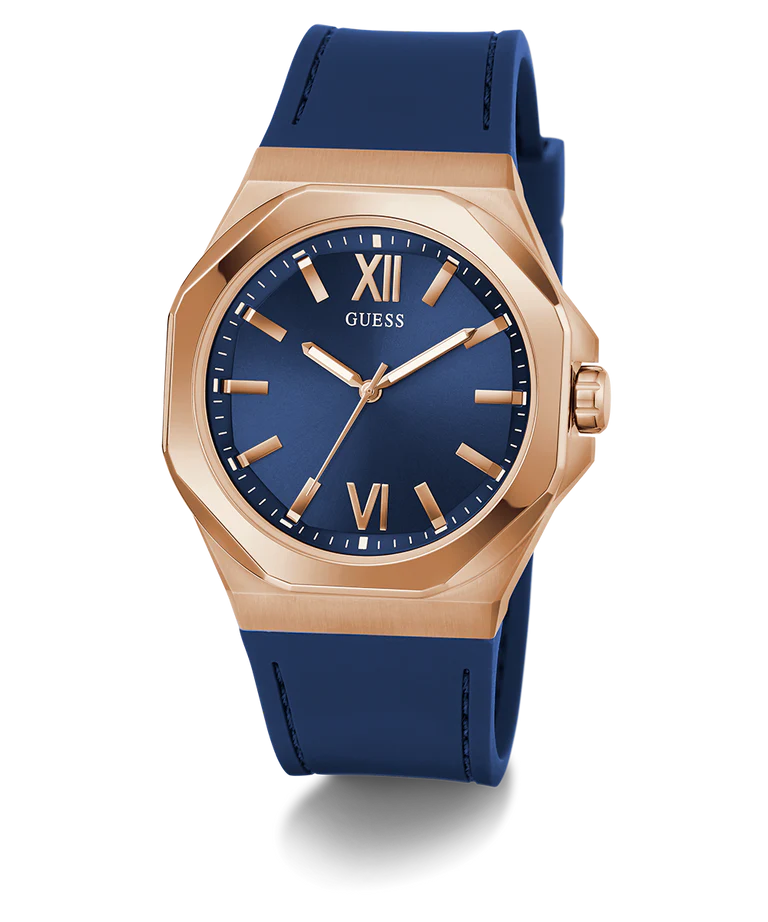 GUESS Mens Blue Rose Gold Tone Analog Watch GW0850G3