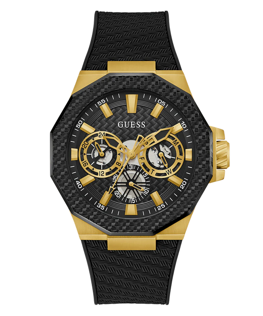 GUESS Mens Black Gold Tone Multi-function Watch GW0853G2