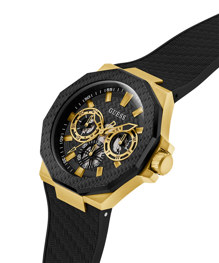 GUESS Mens Black Gold Tone Multi-function Watch GW0853G2