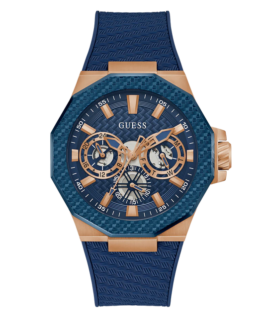 GUESS Mens Blue Rose Gold Tone Multi-function Watch GW0853G3