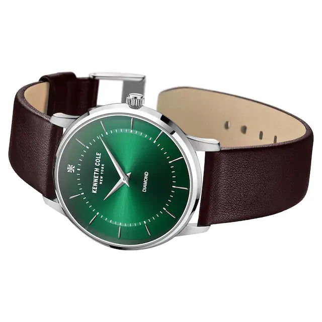 Kenneth Cole Green Dial Brown Leather Strap Watch KCWGA2217604MN