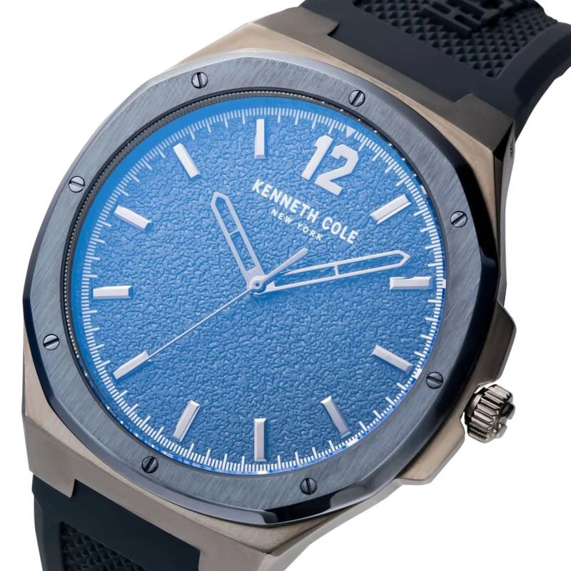 Kenneth Cole Quartz Analog Blue Dial Silicone Strap Watch for Men KCWGM2125002MN