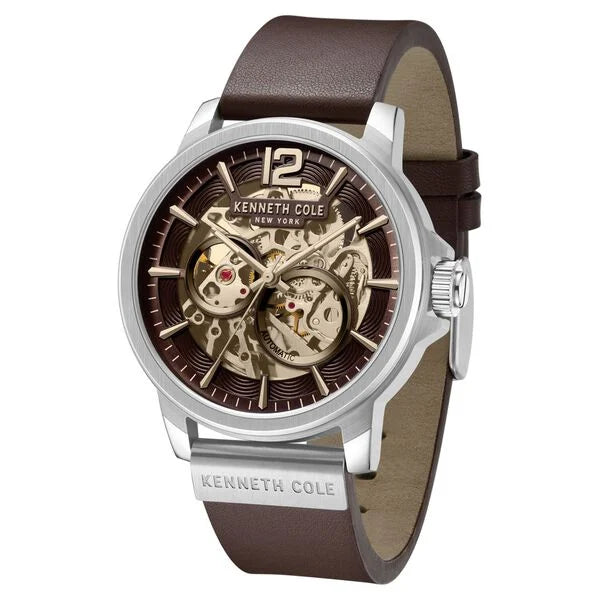 Kenneth Cole Kenneth Cole Automatic Brown Dial Leather Strap Watch For Men kcwgx2124701mn