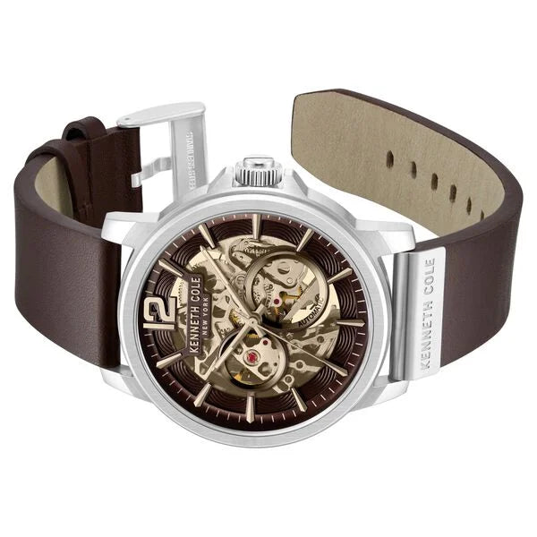 Kenneth Cole Kenneth Cole Automatic Brown Dial Leather Strap Watch For Men kcwgx2124701mn