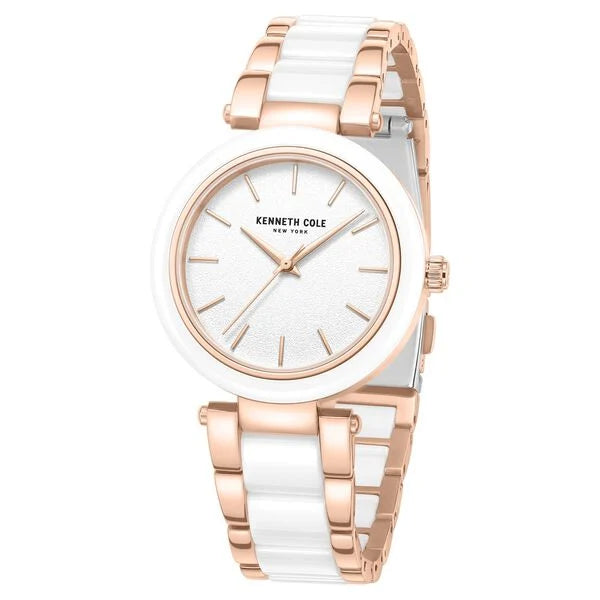 Kenneth Cole Quartz Analog White Dial White Stainless Steel & Ceramic Strap Watch For Women kcwlg0062702ld