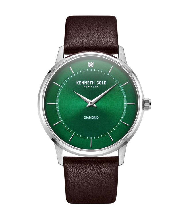 Kenneth Cole Green Dial Brown Leather Strap Watch KCWGA2217604MN