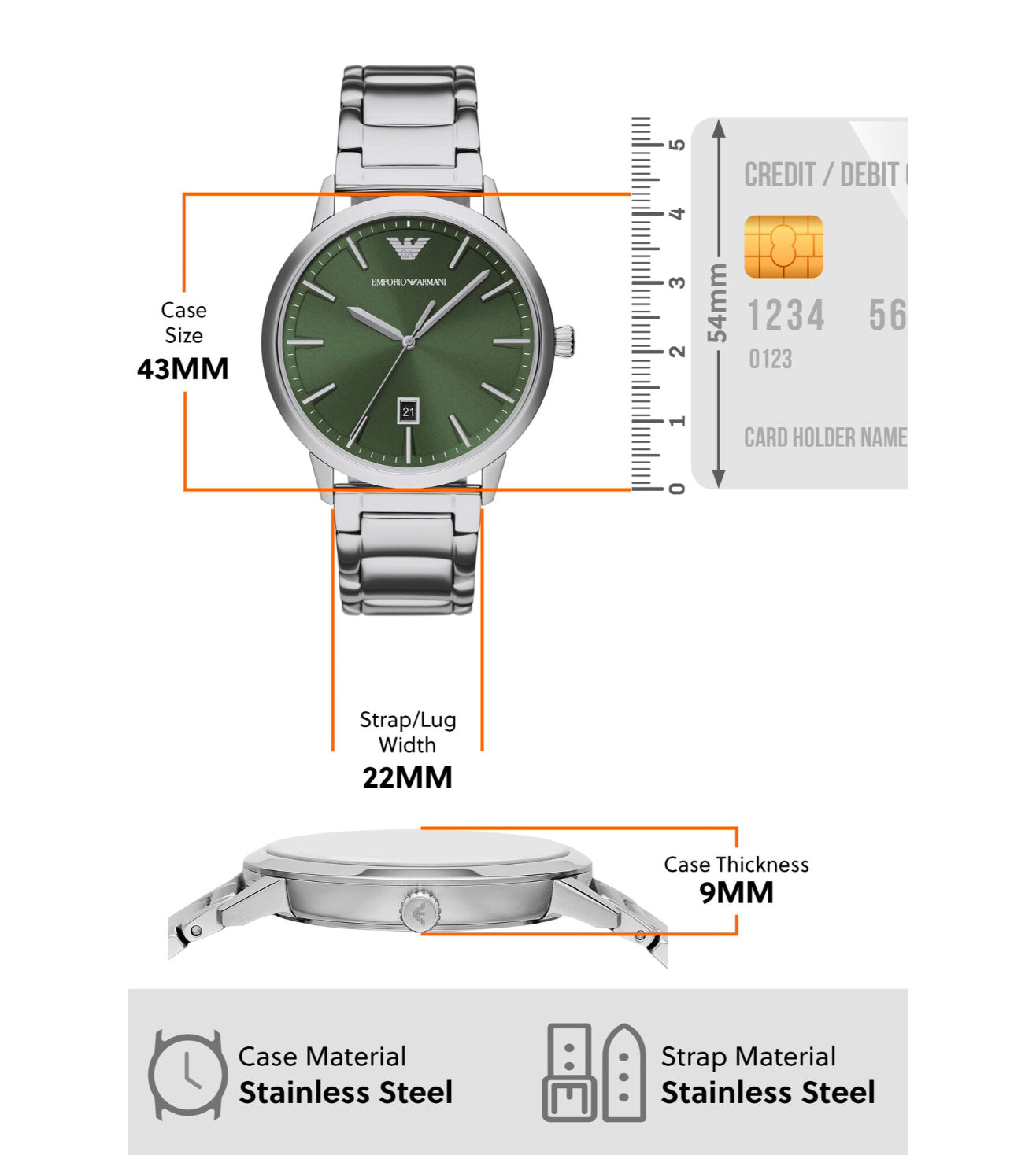 Emporio Armani Three-Hand Date Stainless Steel Watch AR11575