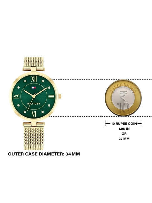 Tommy Hilfiger Quartz Analog Green Dial Golden Stainless Steel Strap Watch for Women th1782711