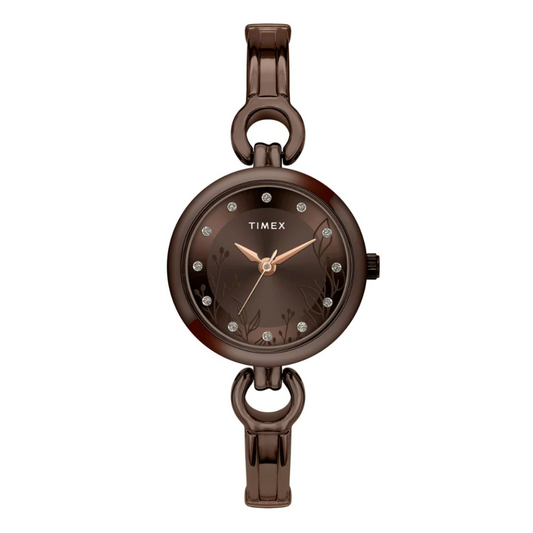 Timex Women Brown Round Analog Brass Dial Watch TWEL11438