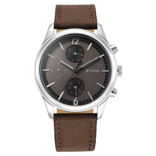 Titan Wrist Wit Quartz Analog with Day and Date Brown Dial Leather Strap Watch for Men 1805SL12