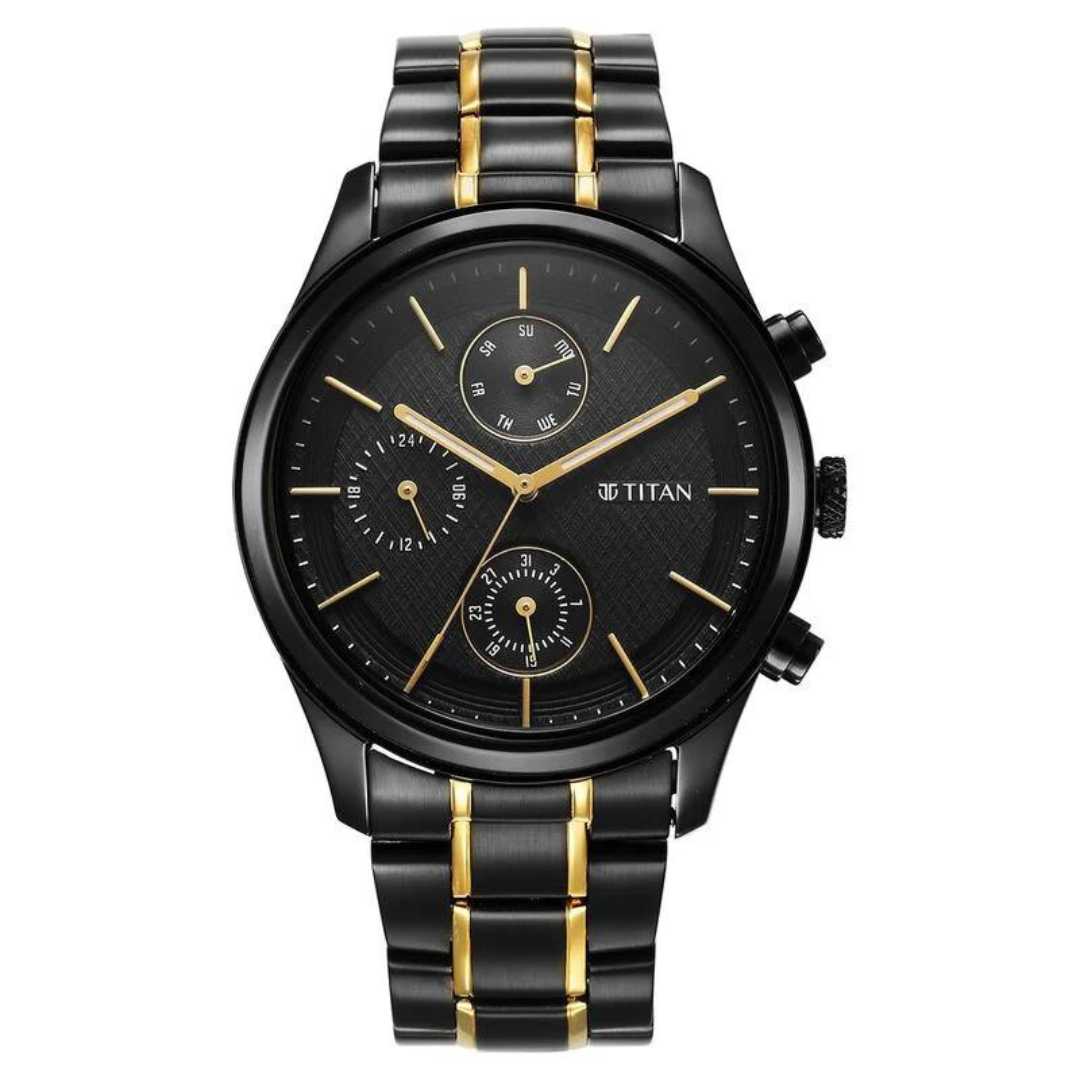 Titan Quartz Analog with Day and Date Black Dial Watch for Men 1805KM06 (DP751) / NS1805KM06