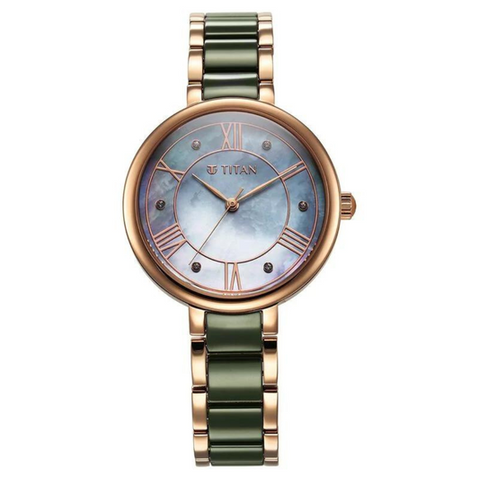 Titan Purple ceramics Quartz Analog Mother Of Pearl Dial Steel & Ceramic Strap Watch for Women 95217KD02 / NS95217KD02