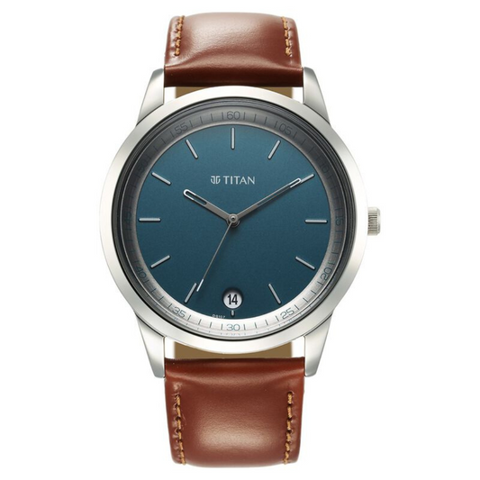 Titan Wrist Wit Quartz Analog with Date Blue Dial Leather Strap Watch for Men 1806SL12