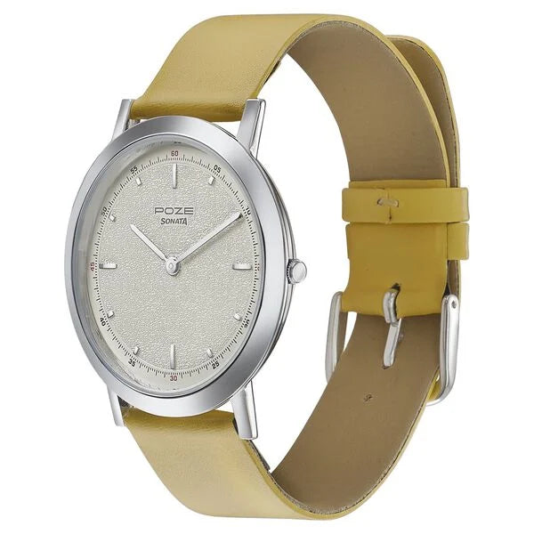 Sonata Poze Quartz Analog White Dial Leather Strap Watch for Men SP70008SL02