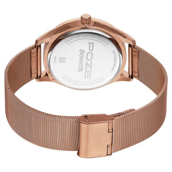 Poze by Sonata Quartz Analog Rose Gold Dial Stainless Steel Strap Watch for Men SP70020WM01W