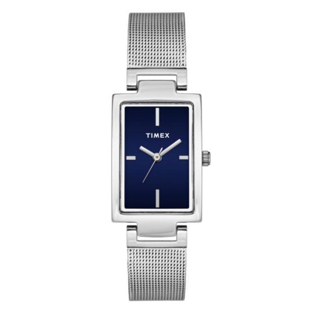 TIMEX FASHION WOMEN'S BLUE DIAL RECTANGLE CASE 3 HANDS FUNCTION WATCH -TWEL11307