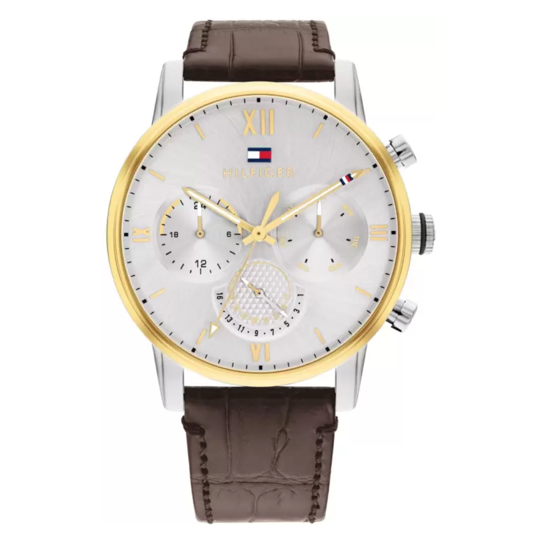 Tommy Hilfiger Quartz Multifunction Silver Dial Leather Strap Watch for Men NETH1791884