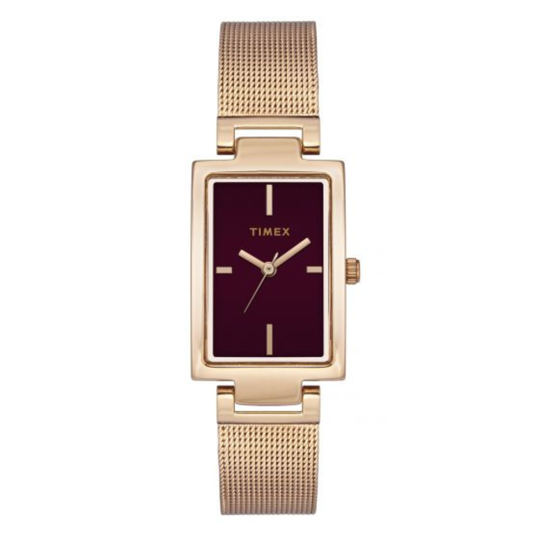 TIMEX FASHION WOMEN'S BURGUNDY DIAL RECTANGLE CASE 3 HANDS FUNCTION WATCH -TWEL11310