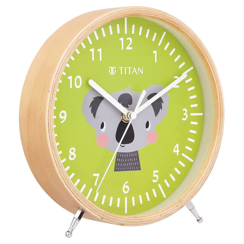 TITAN Wooden Shelf Clock for Kids with a Koala Cartoon Print on Dial T0004WA01