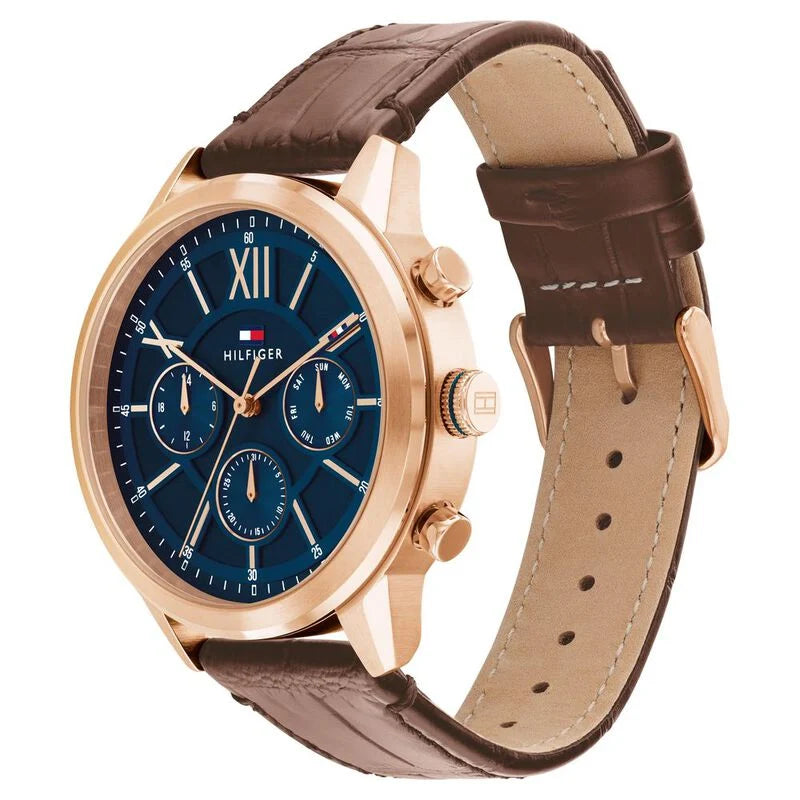 Tommy Hilfiger Blue Dial Brown Colour Leather Strap Watch for Men TH1710526