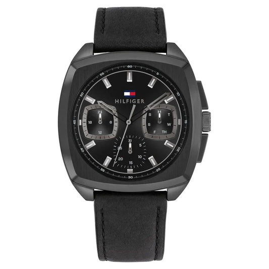 Tommy Hilfiger Quartz Multifunction Black Dial Black Leather Strap Watch for Men TH1710556