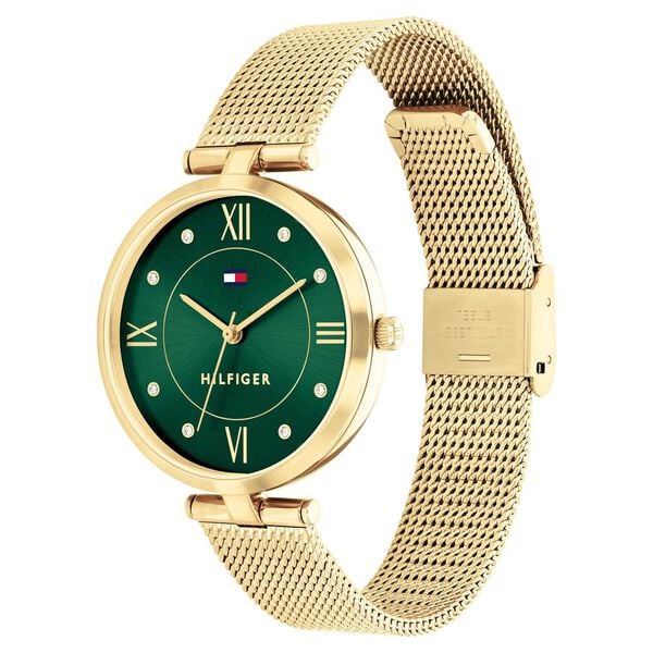 Tommy Hilfiger Quartz Analog Green Dial Golden Stainless Steel Strap Watch for Women th1782711