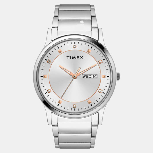 Timex  Men's Silver Round Analog Stainless Steel Watch TW000R456