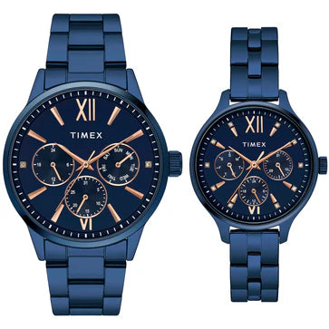 Timex Unisex Blue Round Dial Analog Pair Watches - TW00PR313