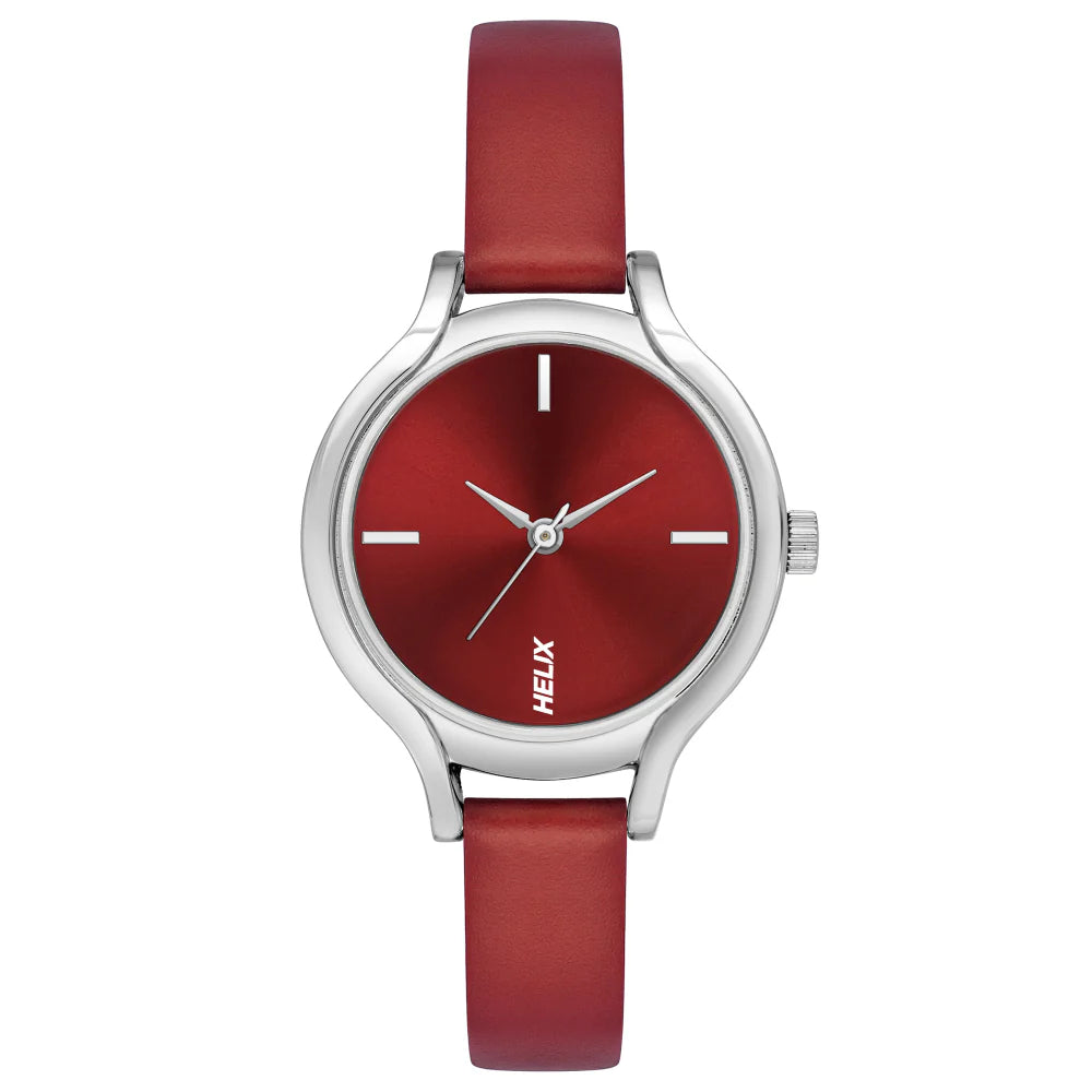 Helix By Timex Red Round Analog Leather Watch Women -TW027HL20