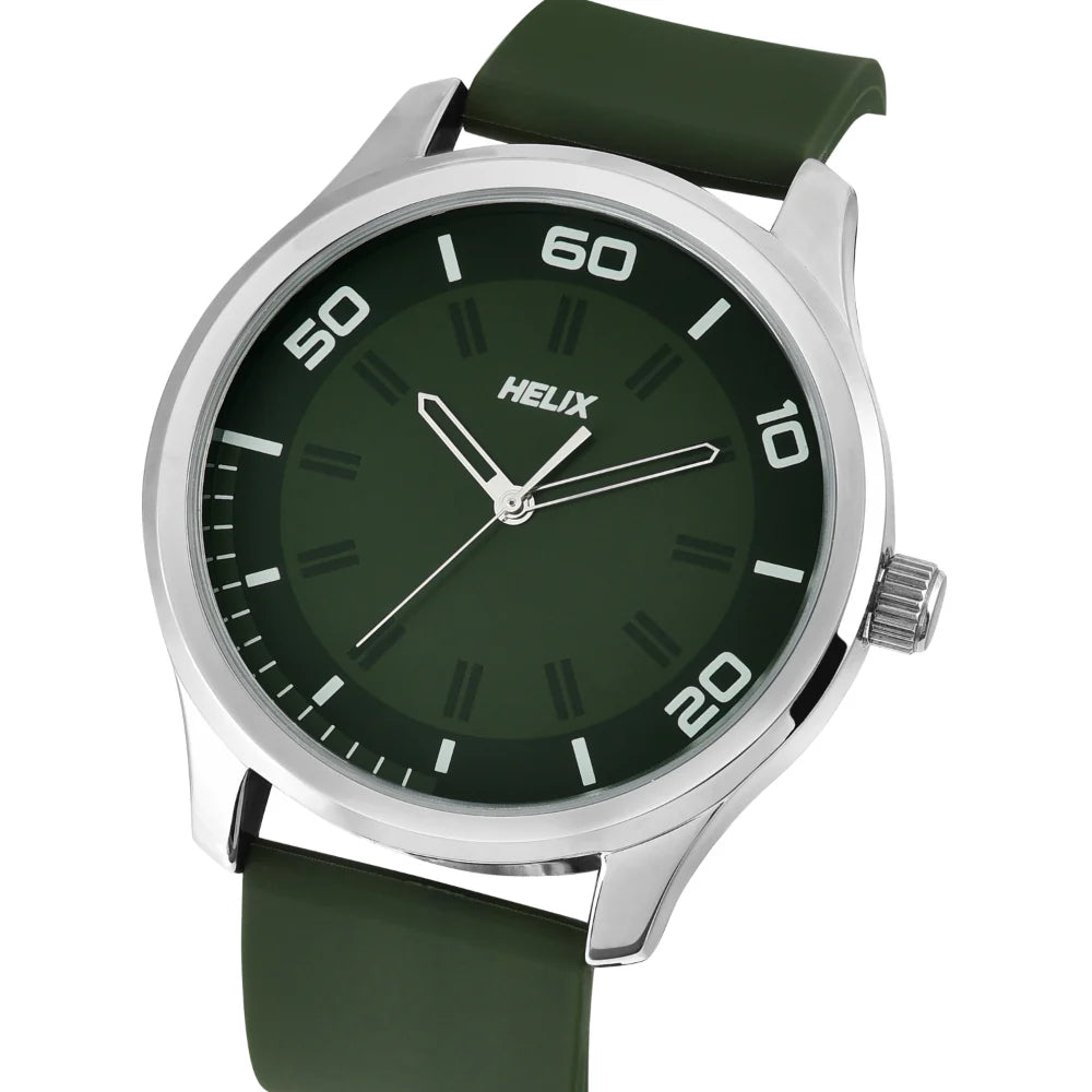 Helix By Timex Green Round Analog Silicone Watch Men -TW043HG24