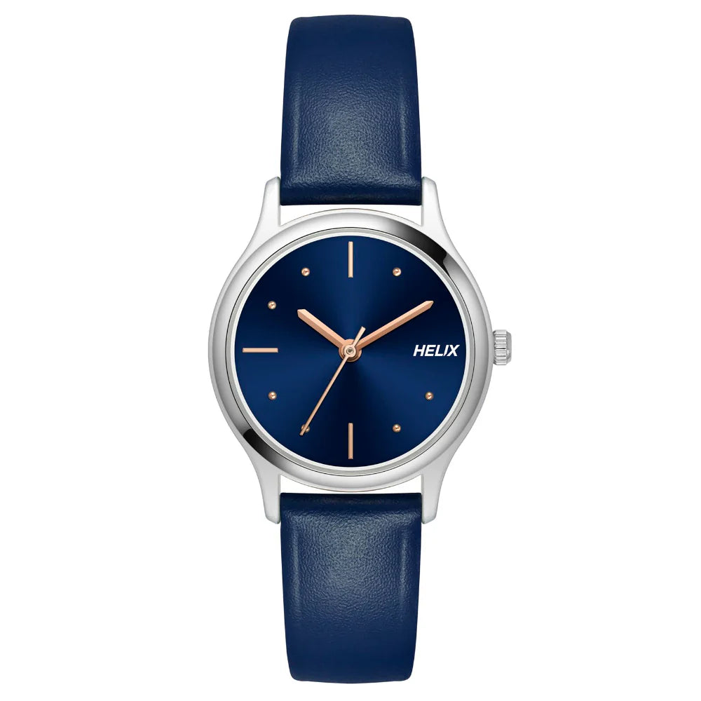 Helix By Timex Blue Round Analog Leather Watch Women -TW051HL00