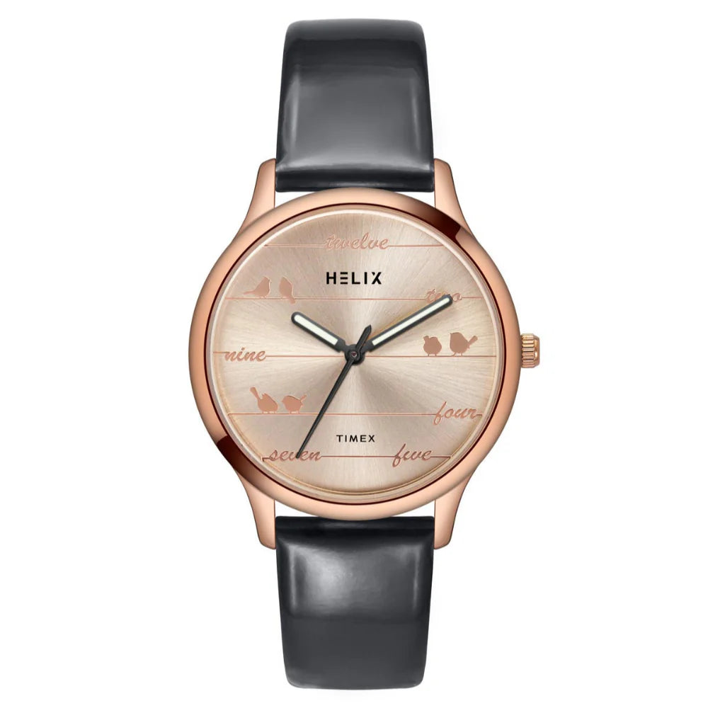 Helix By Timex Rose Gold Round Analog Leather Watch Women -TW060HL02T