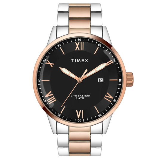 Timex E Class Male Black Analog Stainless Steel Watch TWEG19919