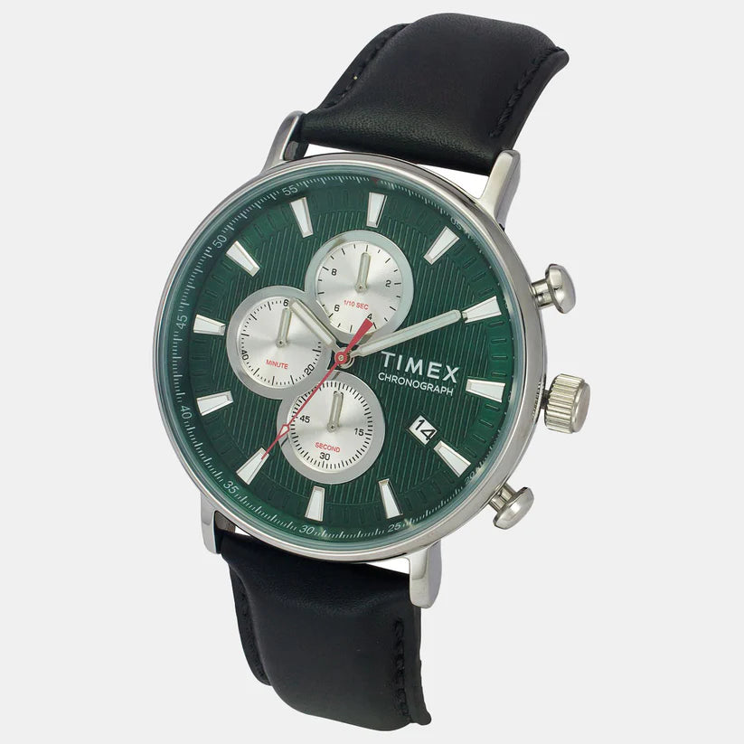 Timex  Men's Green Round Chronograph Leather Watch TWEG20023