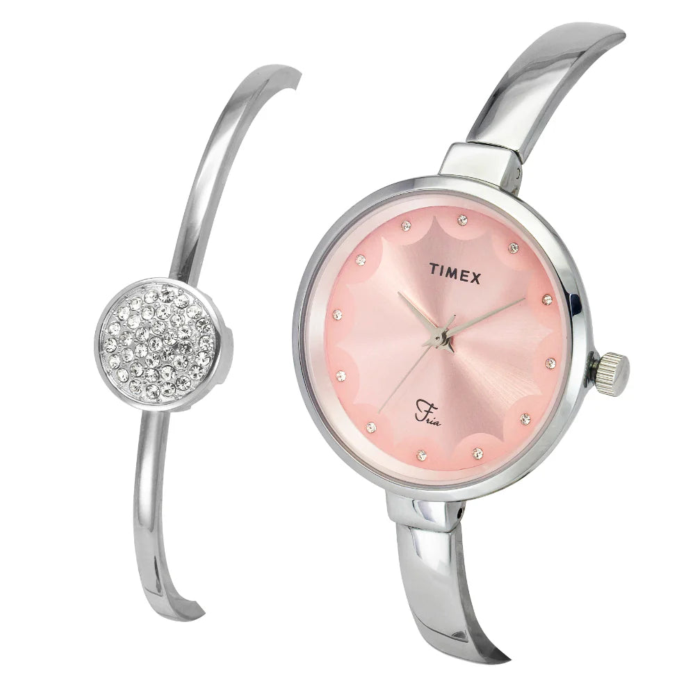 Timex Fria Women Pink Round Dial Analog Watch with Bracelet- TWEL18500