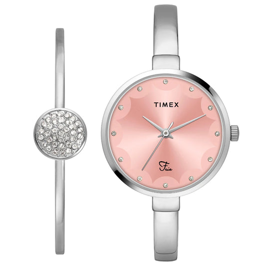 Timex Fria Women Pink Round Dial Analog Watch with Bracelet- TWEL18500