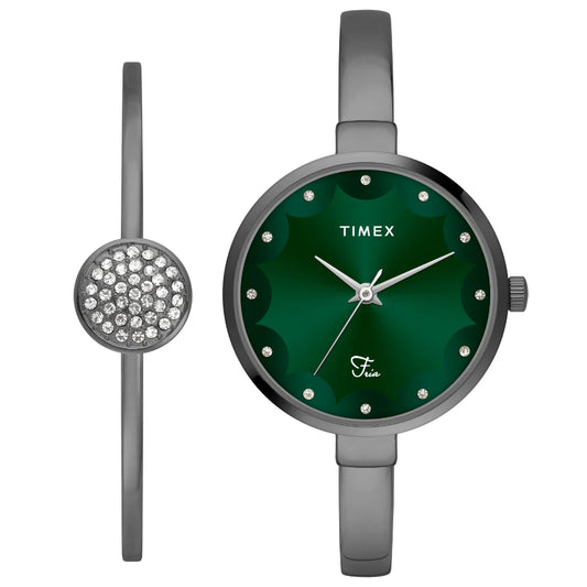 Timex Fria Women Green Round Dial Analog Watch with Bracelet - TWEL18503