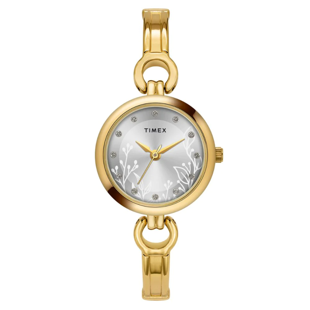 Timex Women White Round Analog Brass Dial Watch- TWEL11435