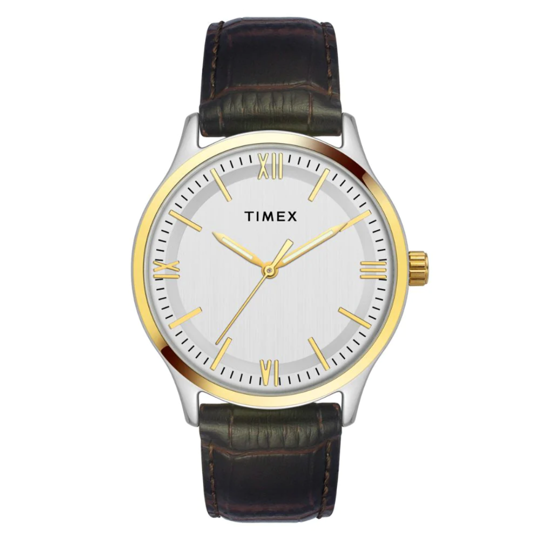 Timex Men Silver Round Analog Brass Dial Watch- TW0TG6522