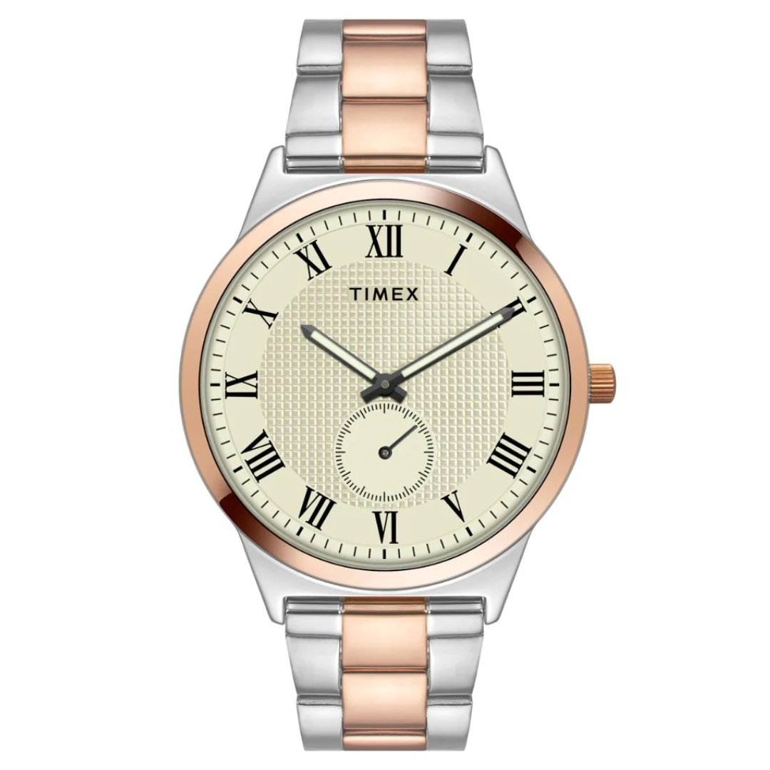 Timex Men Beige Round Analog Brass Dial Watch- TWTG10008