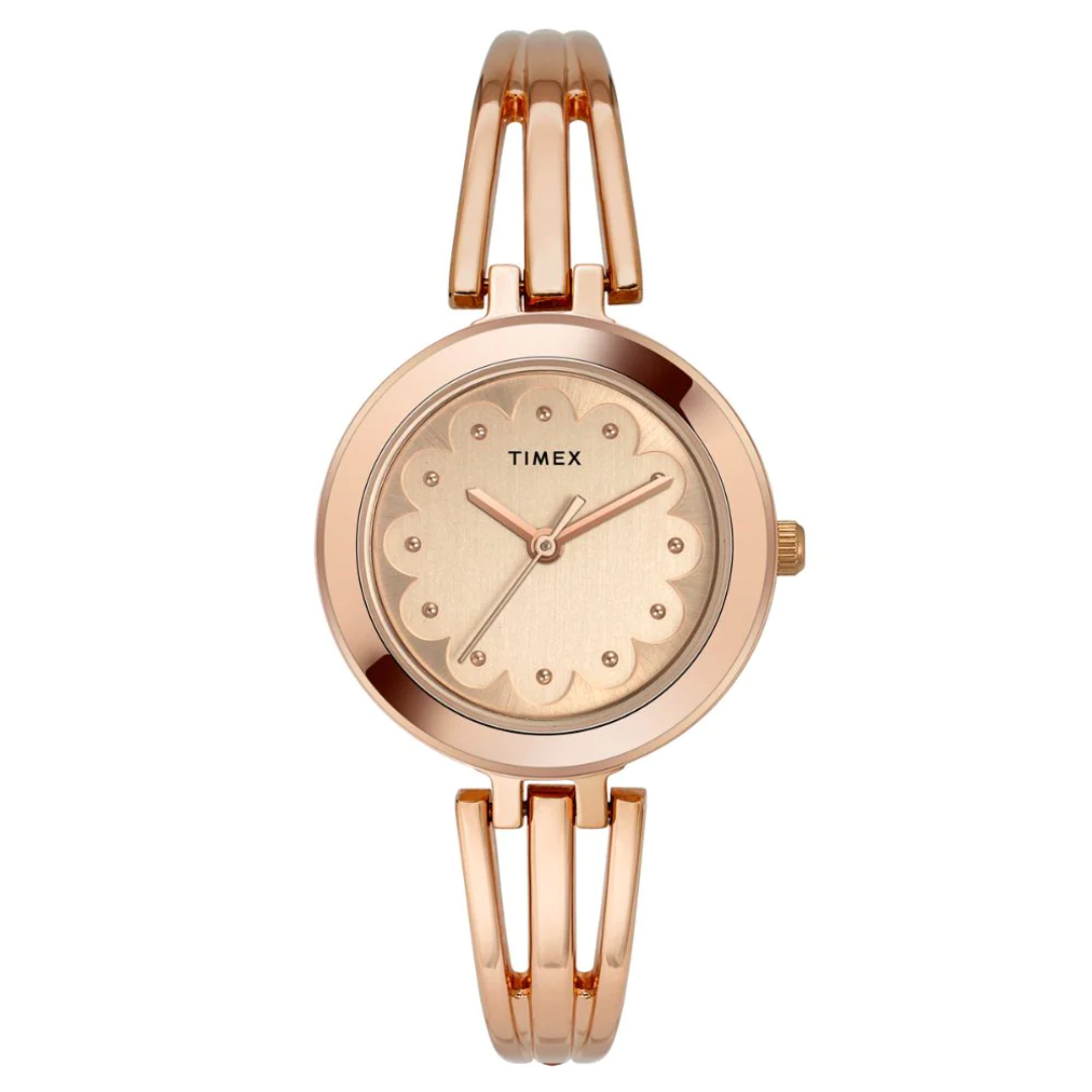 Timex Women Rose Gold Round Analog Brass Dial Watch- TWTL10312